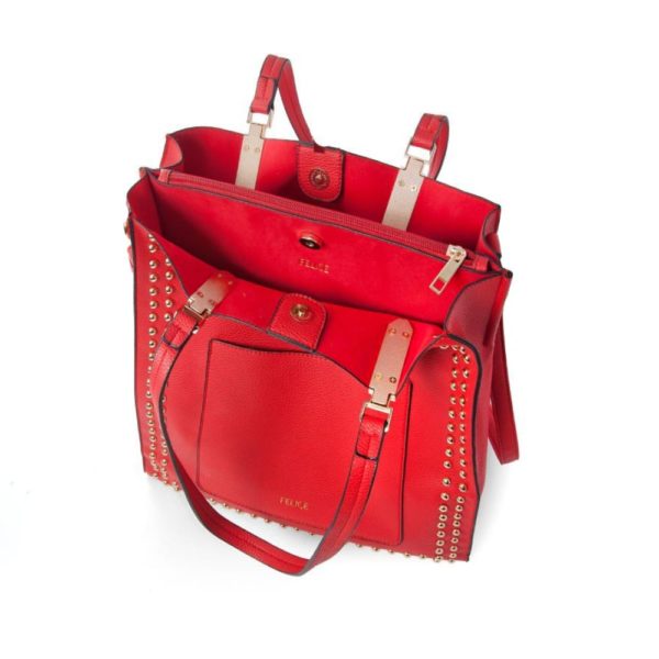 red leather bag from the top