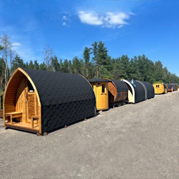 line-of-finished-saunas-outside