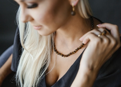 woman wearing amber jewellery