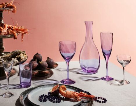 swedish glassware on a table - pink