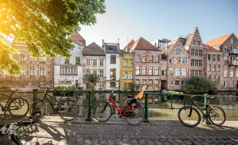 view of Gent canal and bikes