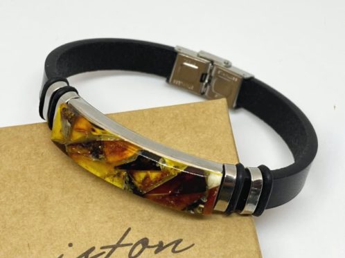 unisex amber bracelet with leather strap