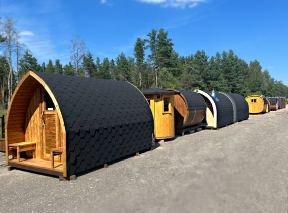 line-of-finished-saunas-outside