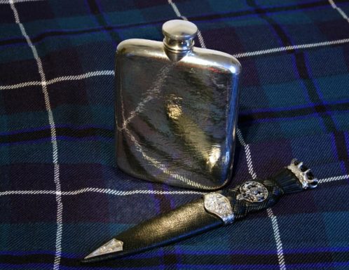 hip flask on Scottish tartan