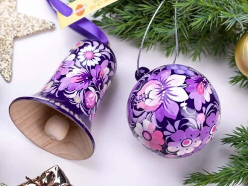 purple decorations - a ball and a bell